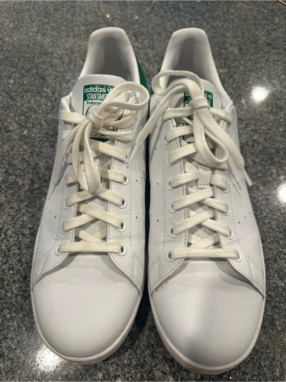 adidas Stan Smith White Leather Sneakers with Green Accent - Men size 12